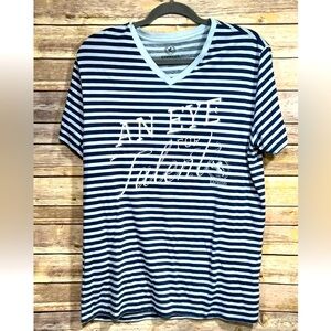 Express V-Neck Striped Graphic Tee Size L Blue Short Sleeve “Eye for Talents”
